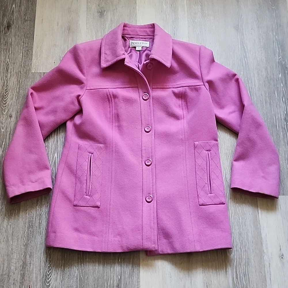 Pendleton Womens 100% Merino Wool Pink Button Down Hip Length Peacoat Sz Medium - Picture 1 of 15